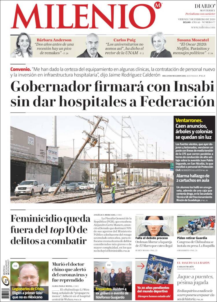 Portada de Milenio de Monterrey (México)