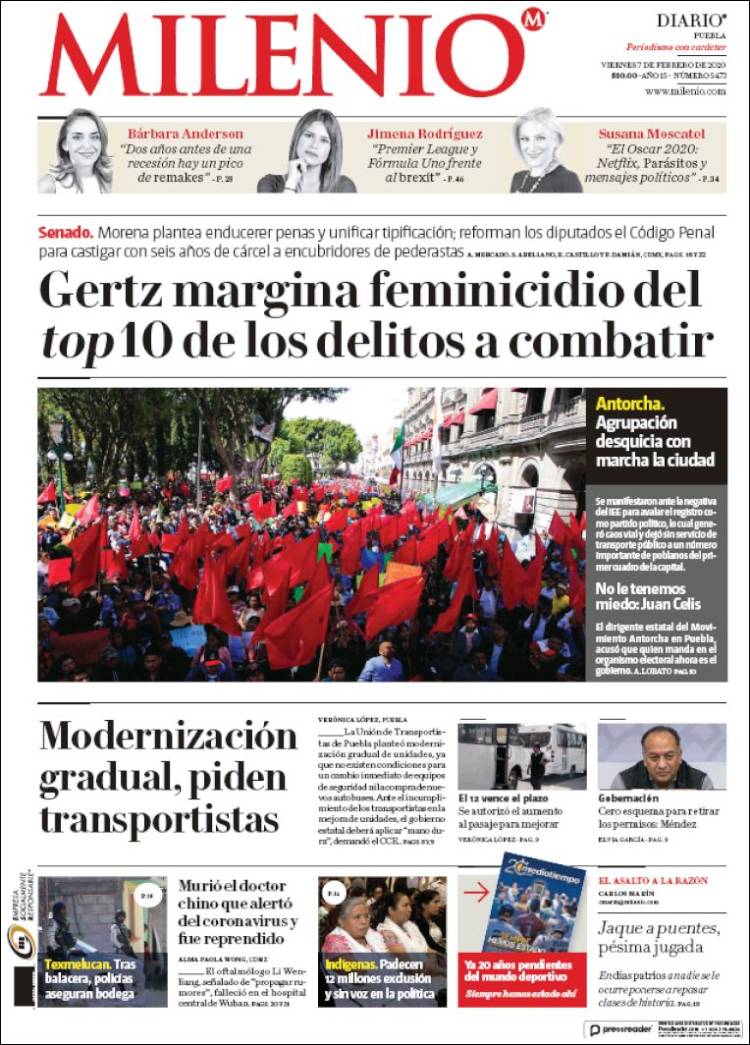 Portada de Milenio de Puebla (México)