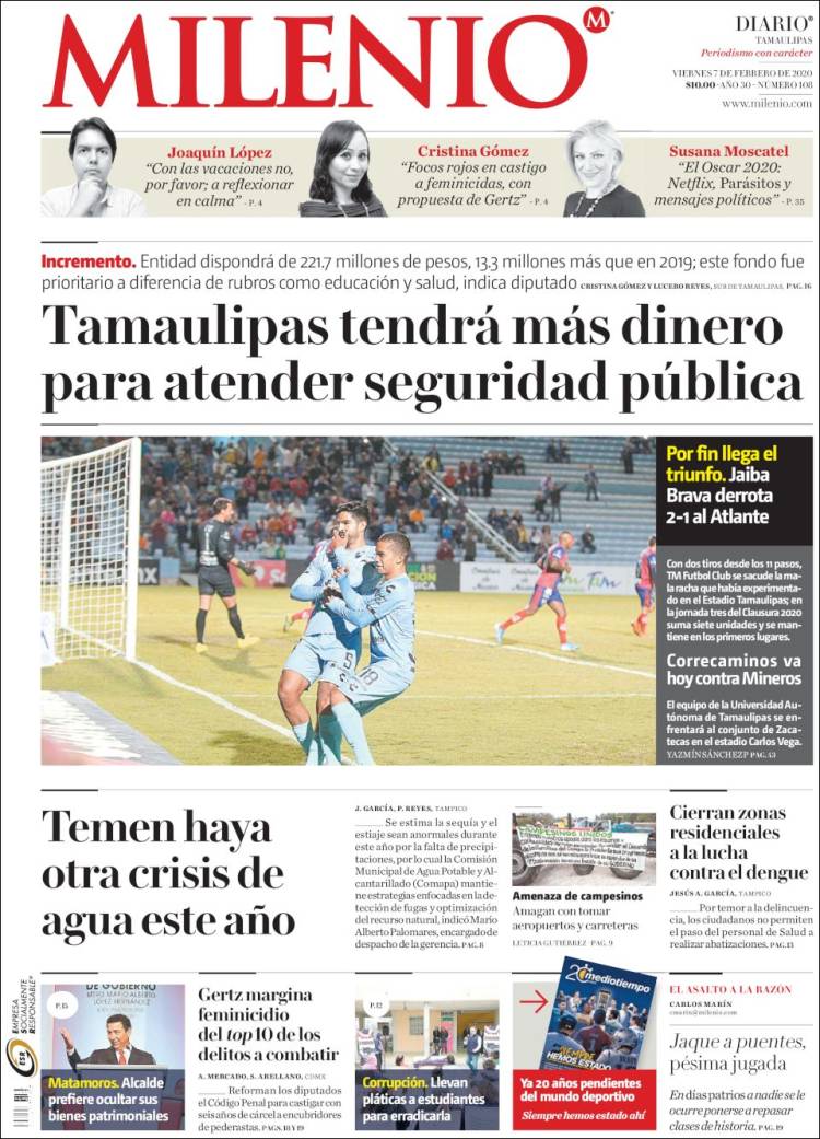 Portada de Milenio - Tamaulipas (México)