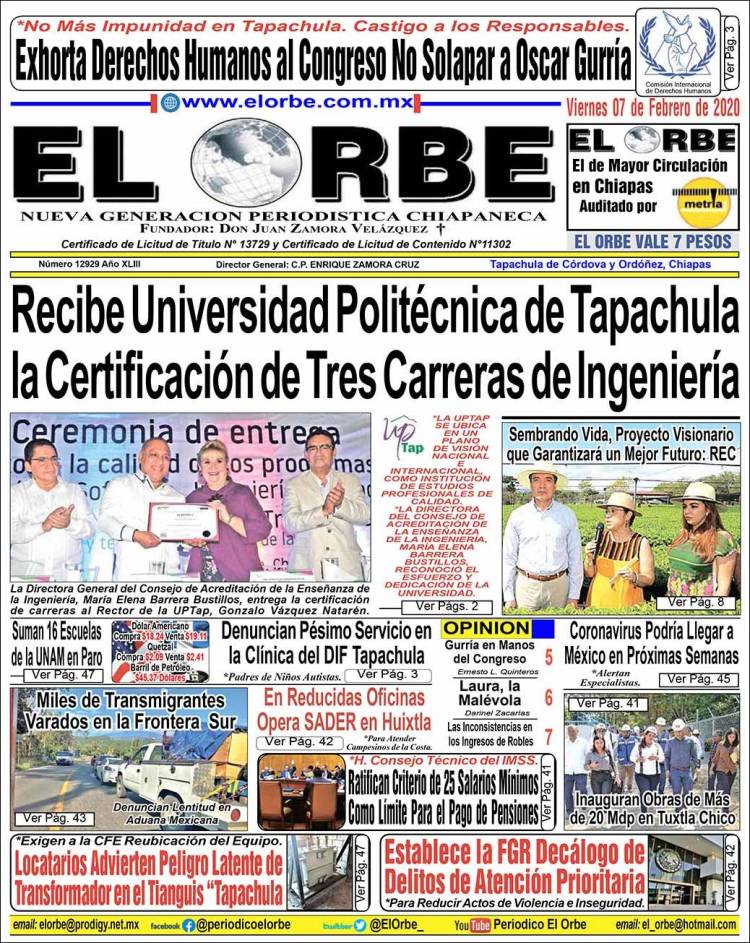 Portada de El Orbe (México)