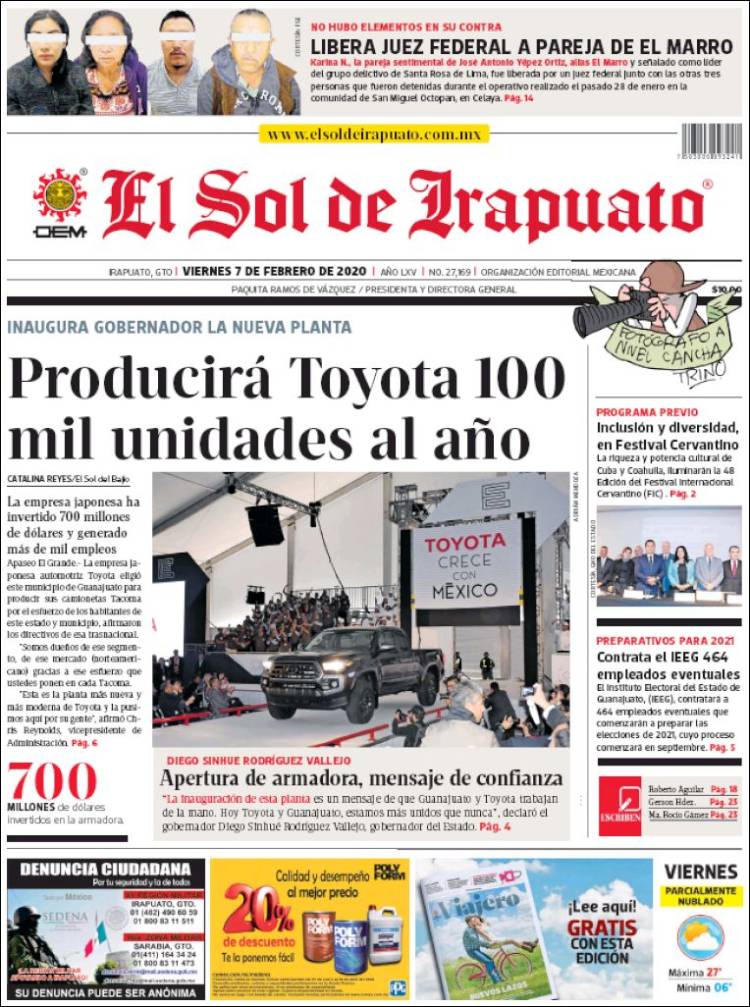 Portada de El Sol de Irapuato (México)