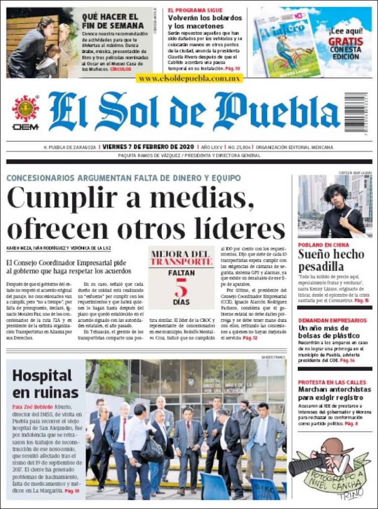 Portada de El Sol de Puebla (México)