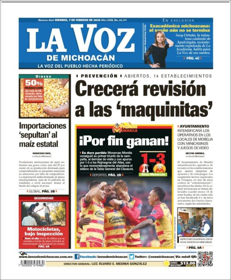 Portada de La Voz de Michoacán (México)