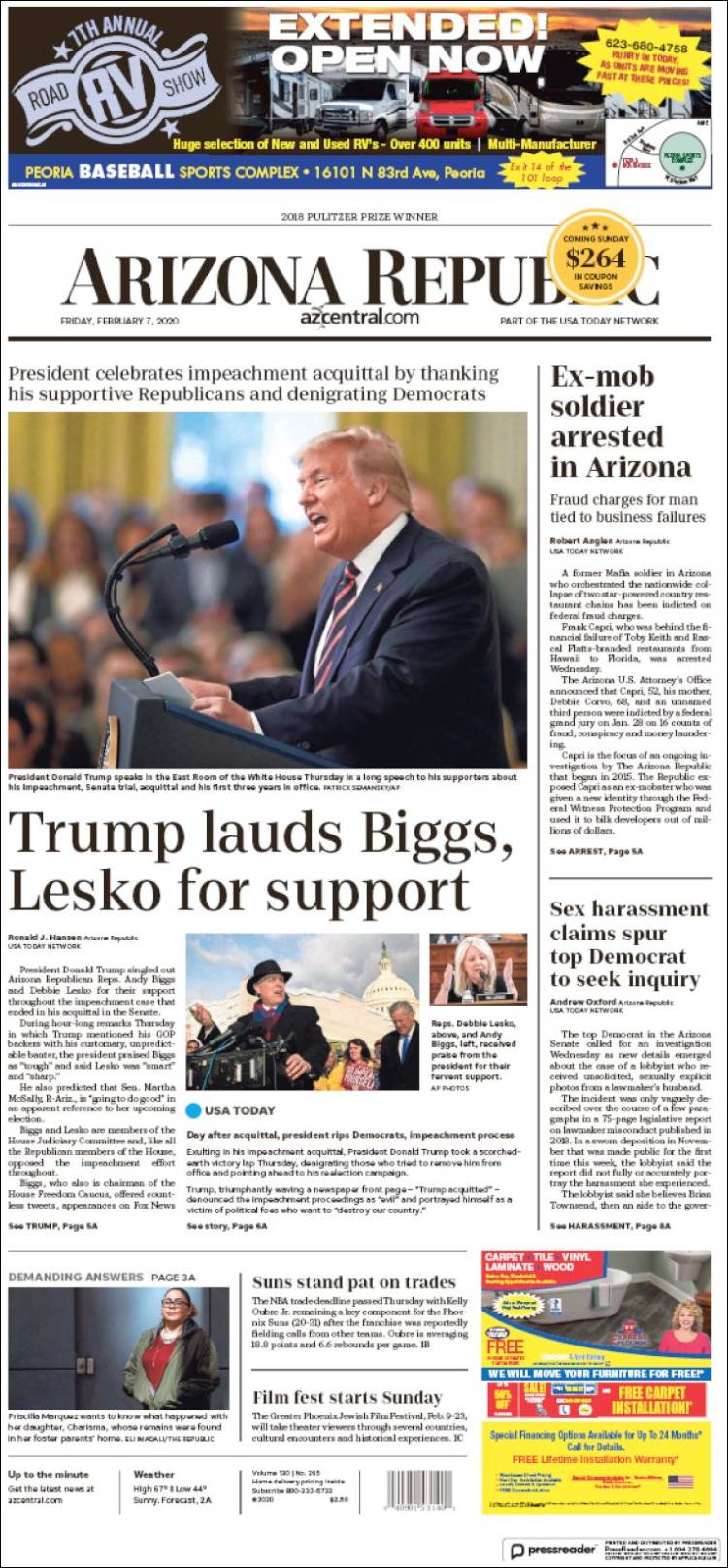 Portada de Arizona Republic News (USA)