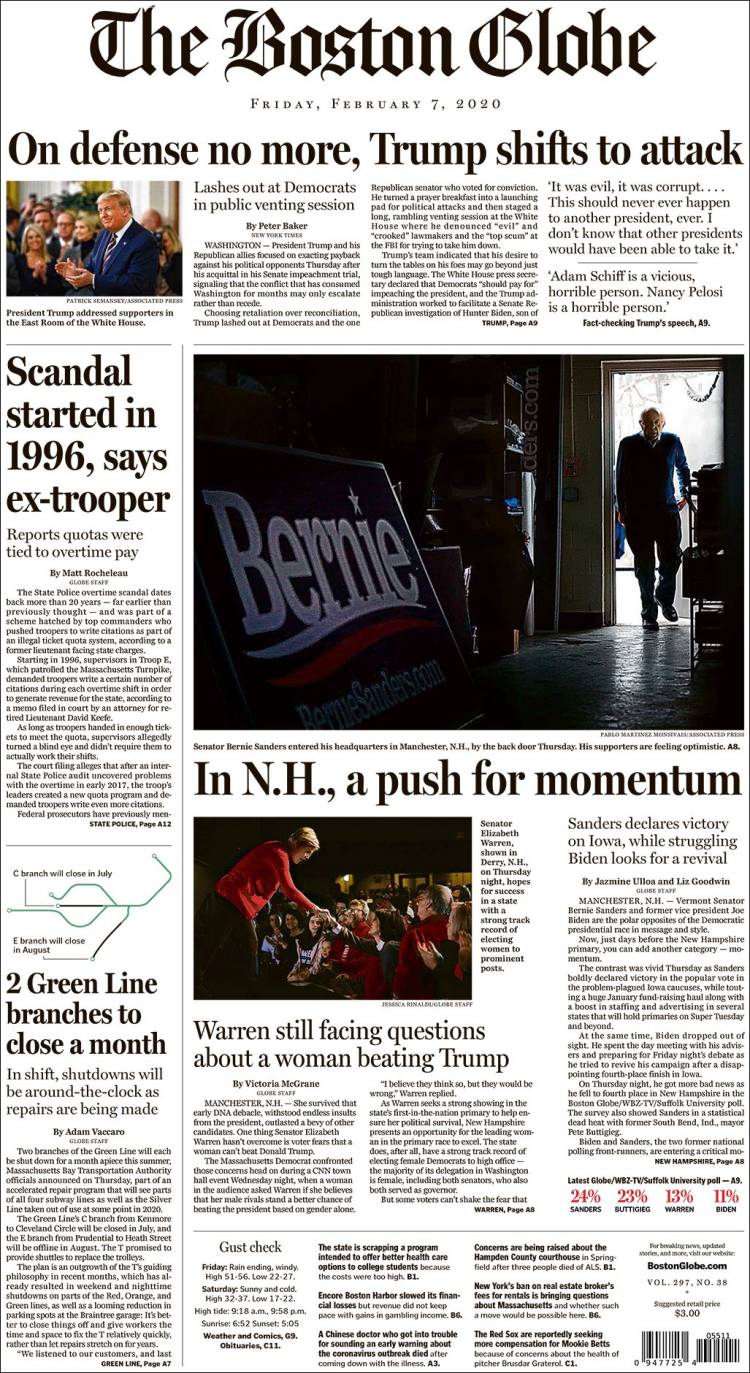 Portada de Boston Globe (USA)