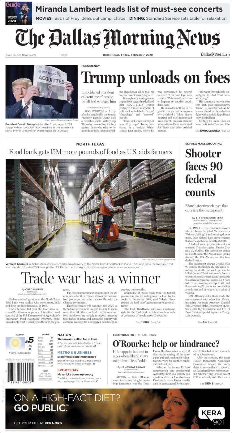 Portada de Dallas Morning News (USA)