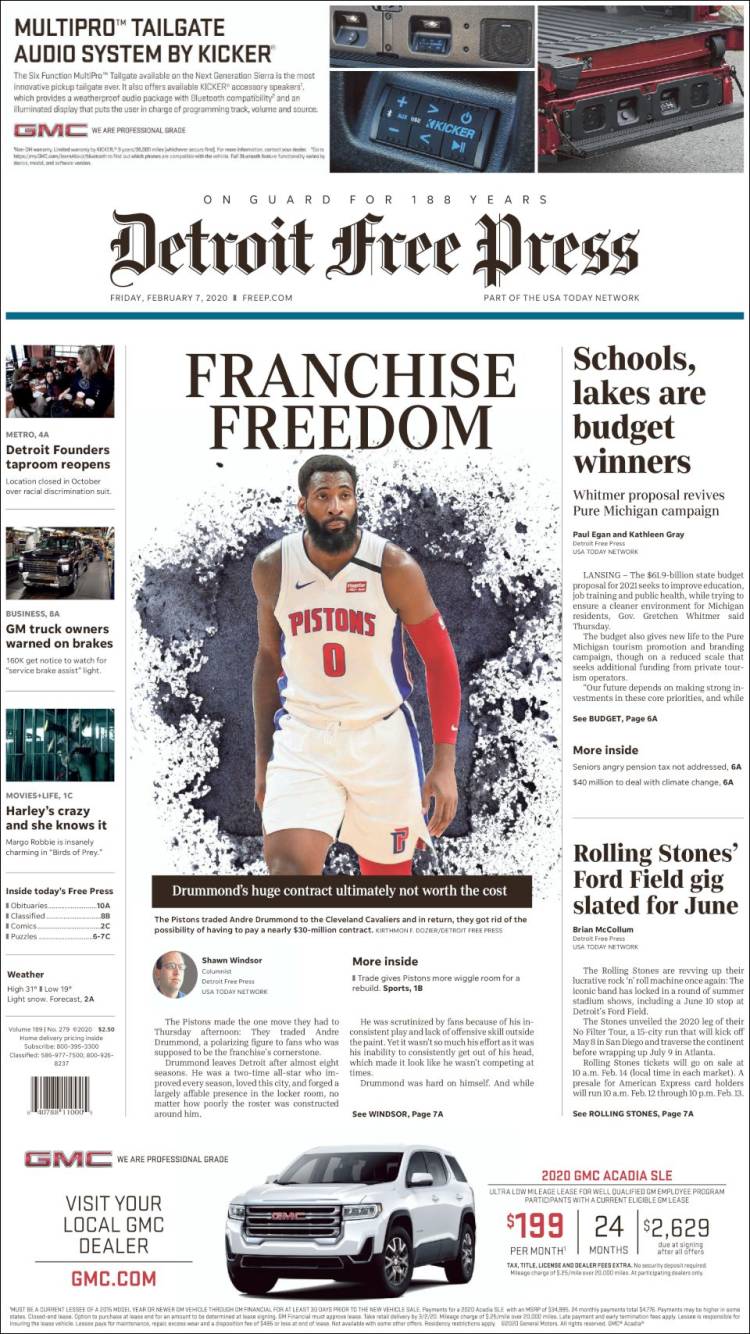 Portada de Detroit Free Press (USA)