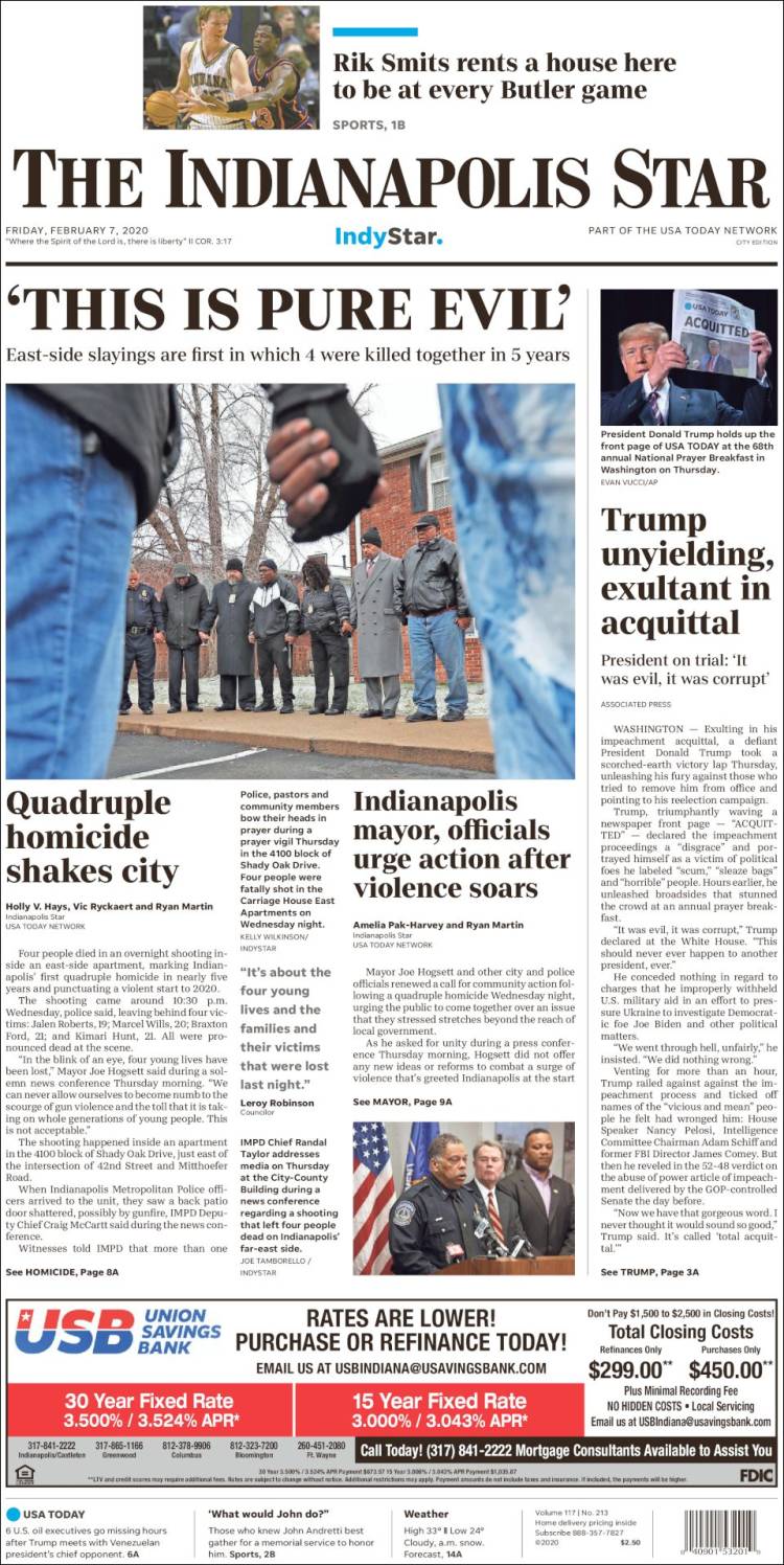 Portada de The Indianapolis Star (USA)