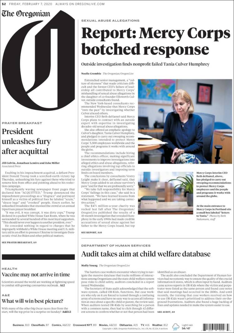 Portada de The Oregonian (USA)