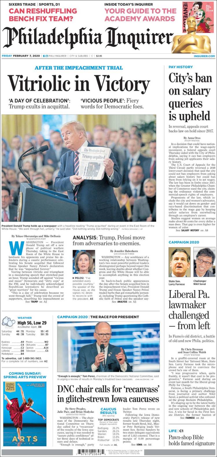 Portada de Philadelphia Inquirer (USA)