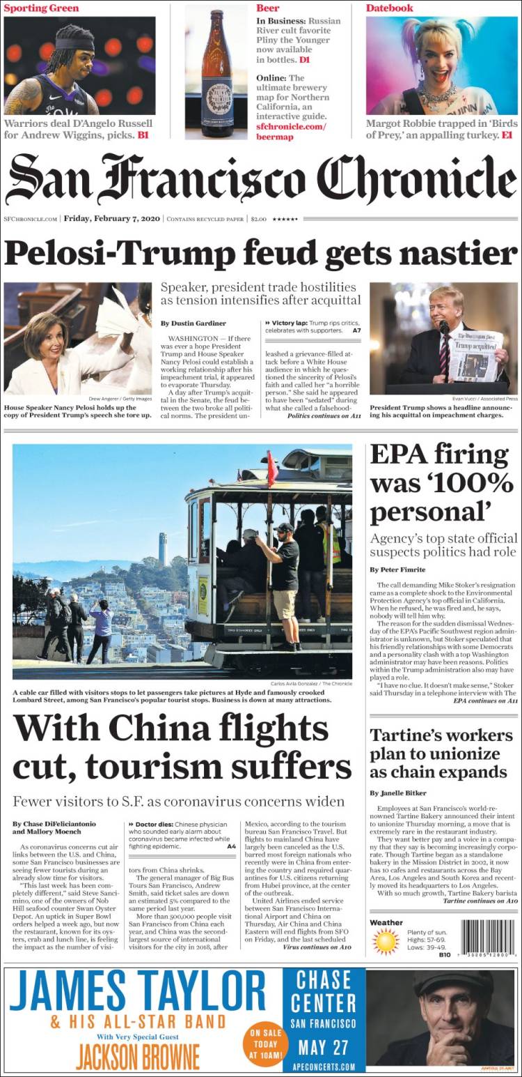 Portada de San Francisco Chronicle (USA)