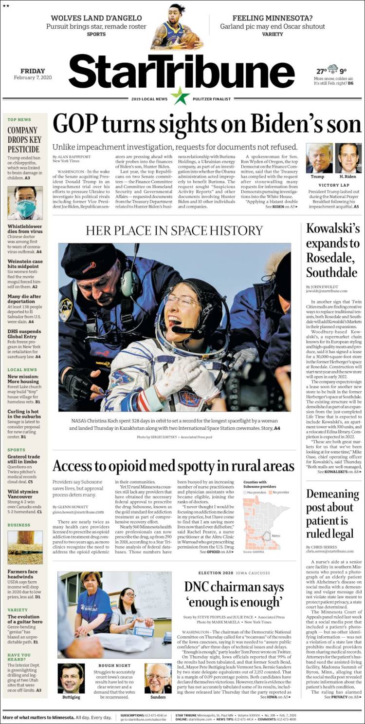 Portada de Star Tribune (USA)