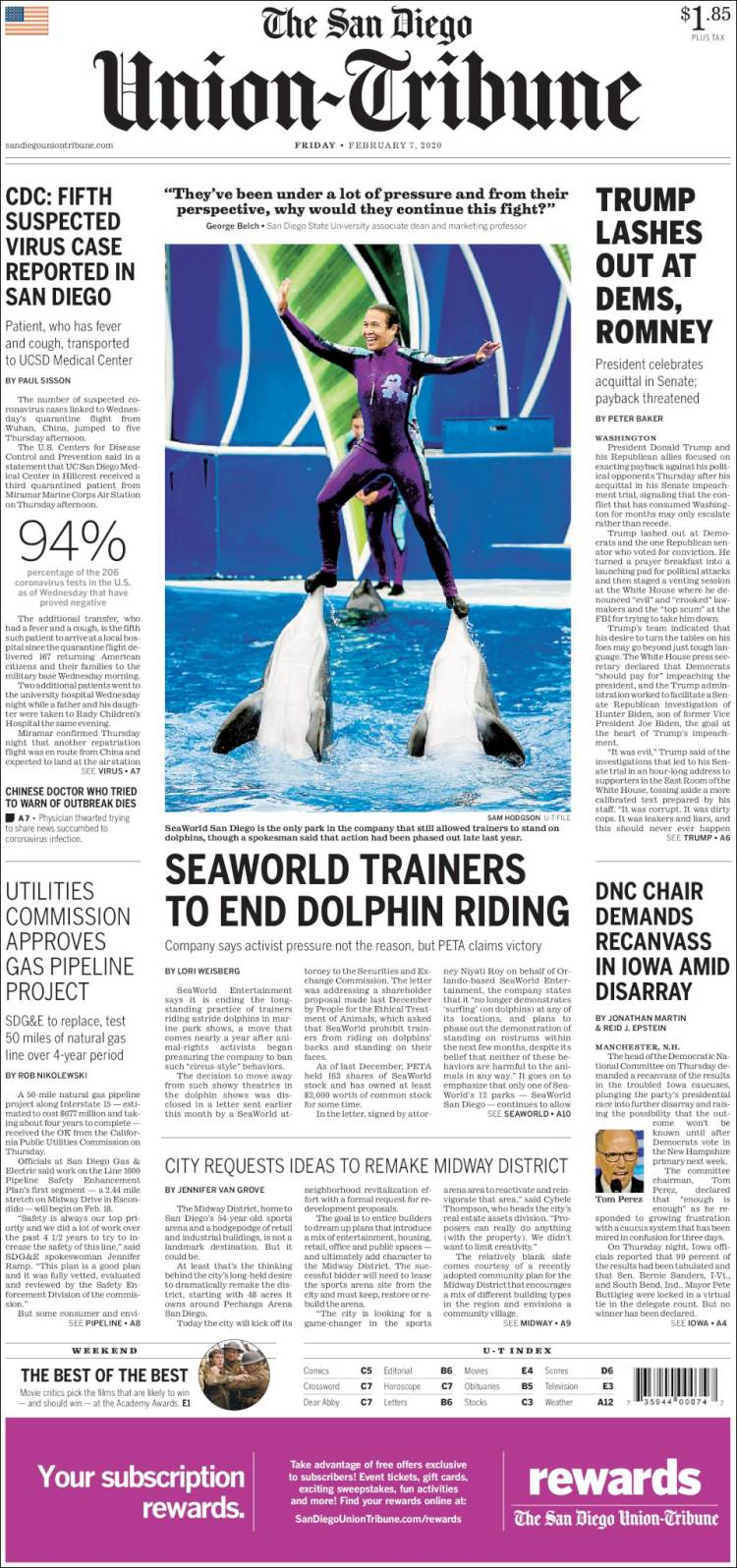 Portada de The San Diego Union-Tribune (USA)