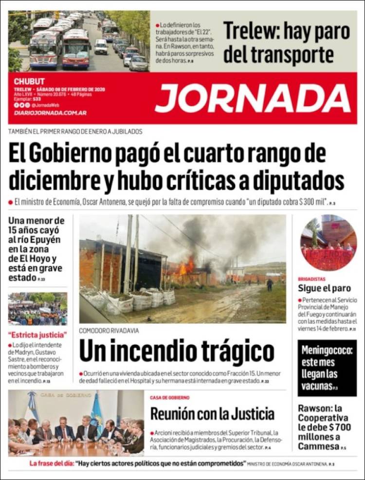 Portada de Diario Jornada en la Patagonia (Argentina)