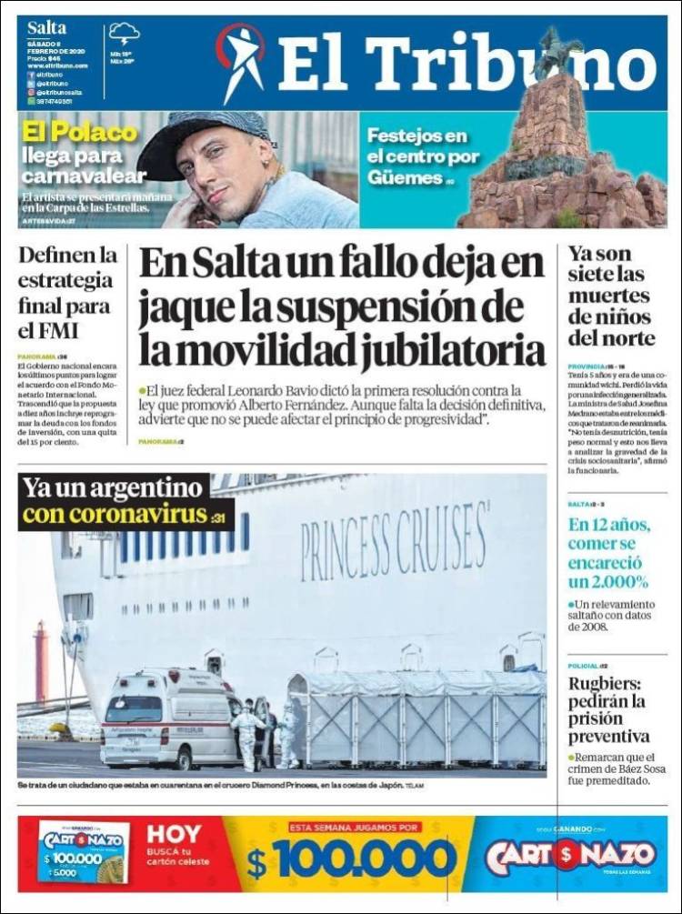 Portada de El Tribuno - Salta (Argentina)