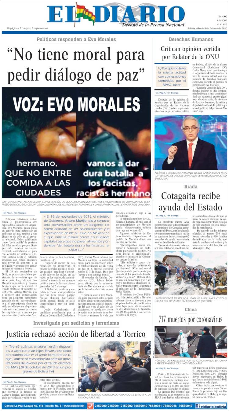Portada de El Diario (Bolivia)