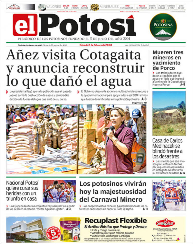 Portada de Diario de Potosí (Bolivia)