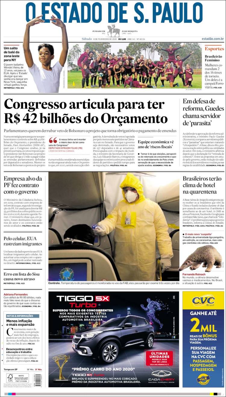 Portada de O Estado de São Paulo (Brasil)