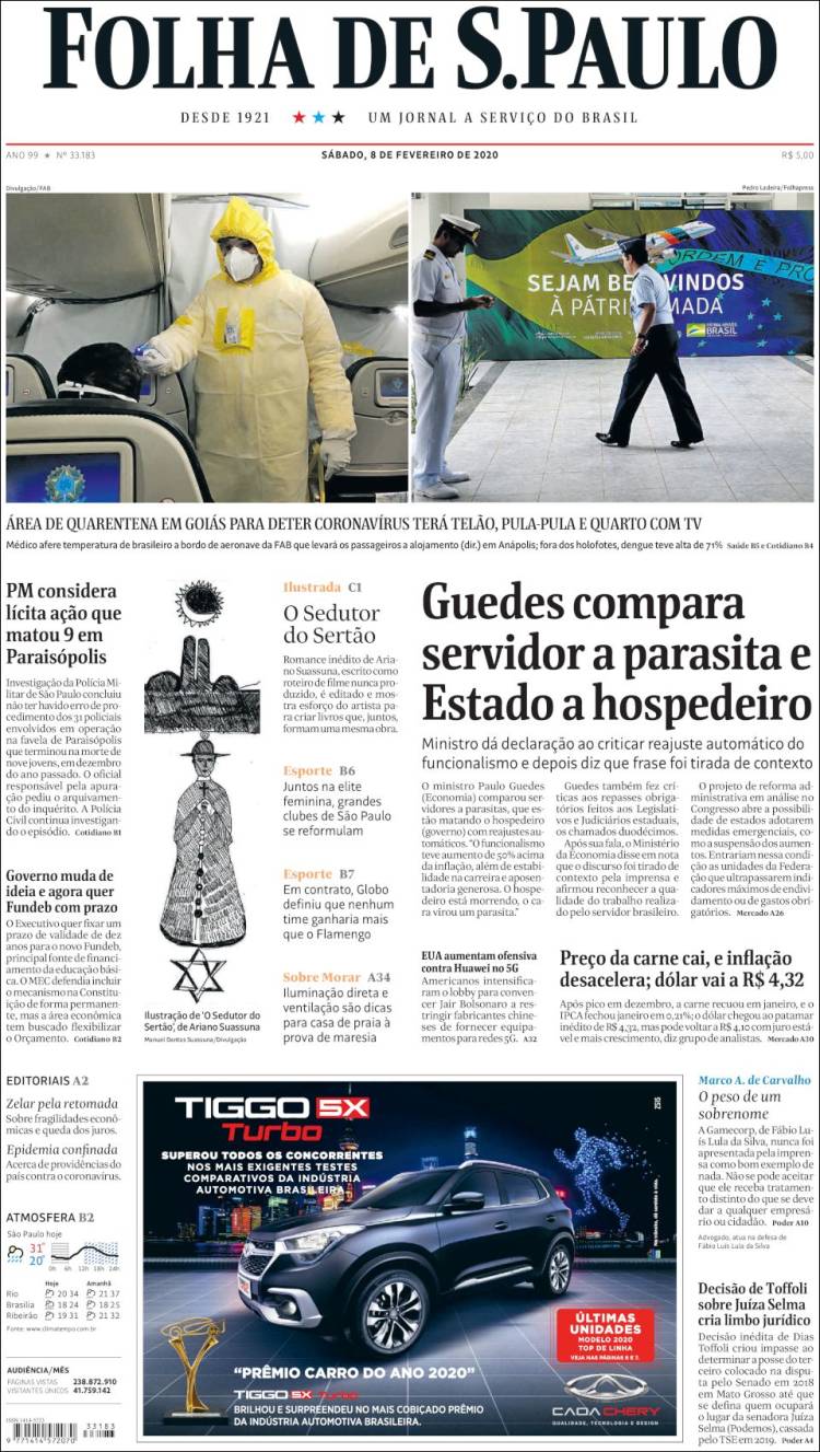 Portada de Folha de São Paulo (Brasil)