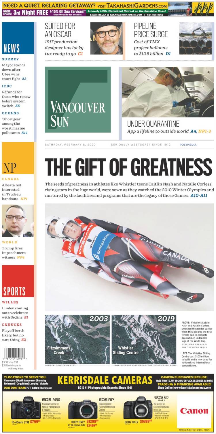 Portada de The Vancouver Sun (Canada)