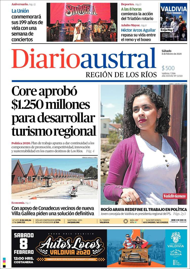 Portada de El Diario Austral de Valdivia (Chile)