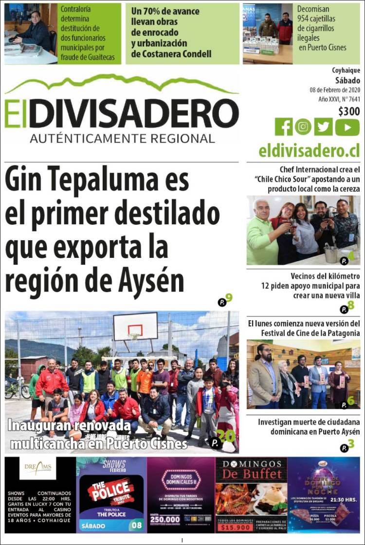 Portada de Diario El Divisadero (Chile)