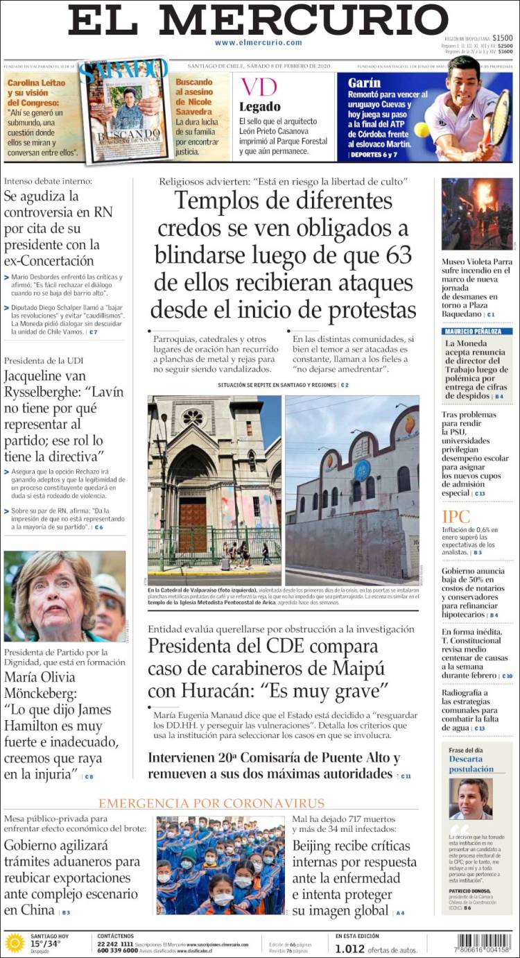 Portada de El Mercurio (Chile)