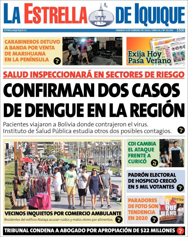 Portada de La Estrella de Iquique (Chile)
