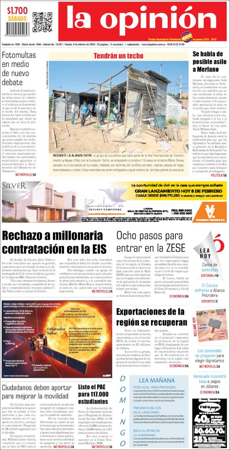 Portada de Diario La Opinion (Colombia)
