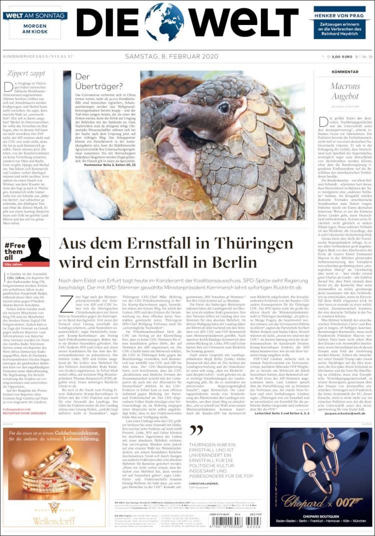 Portada de Die Welt (Alemania)
