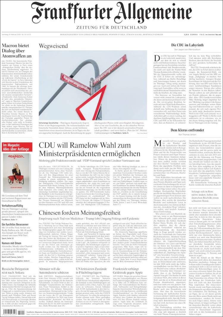 Portada de Frankfurter Allgemeine (Alemania)