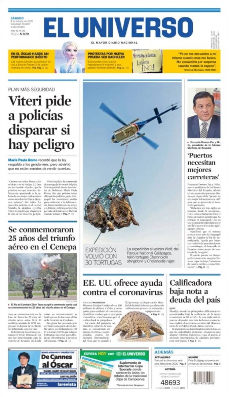 Portada de El Universo - Ecuador (Ecuador)