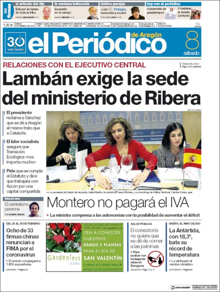 Portada de El Periódico de Aragón (Espa&ntilde;a)