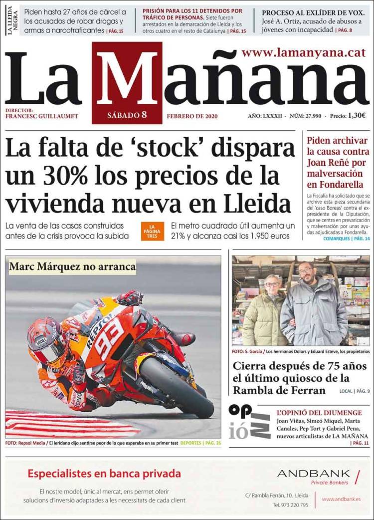 Portada de La Mañana - Diari de Ponent (Espa&ntilde;a)