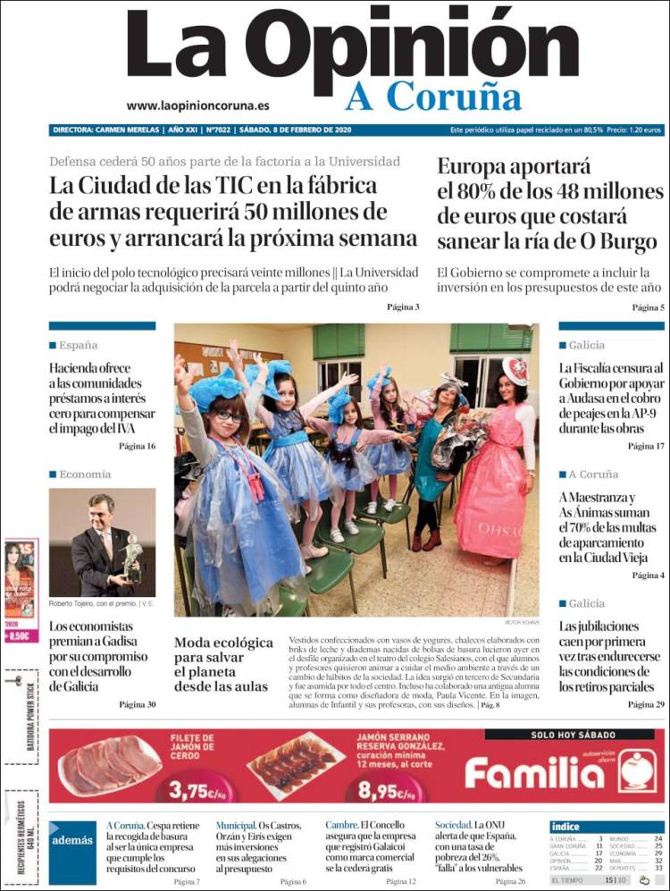 Portada de La Opinión de A Coruña (Espa&ntilde;a)