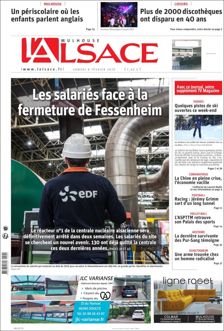 Portada de Journal L'Alsace (Francia)