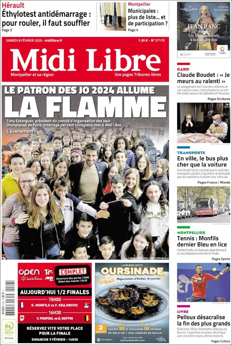 Portada de Midi Libre (Francia)
