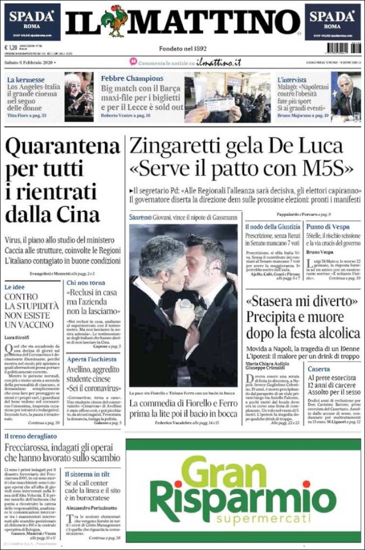 Portada de Il Mattino (Italia)