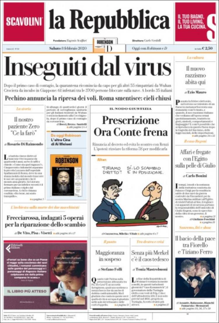 Portada de La Repubblica (Italia)