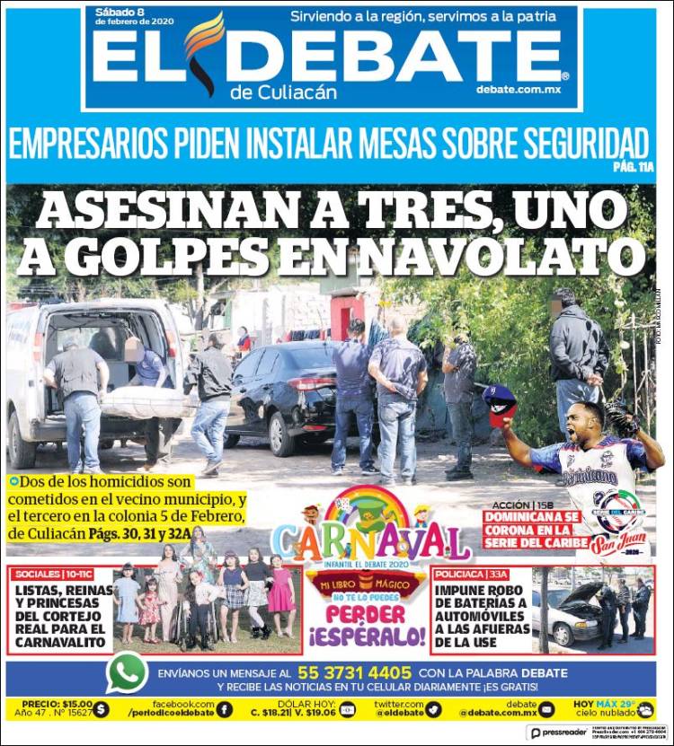 Portada de El Debate de Culiacán (México)