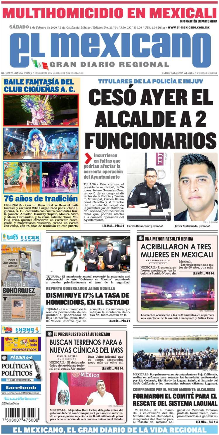 Portada de El Mexicano - El Gran Diario Regional (México)