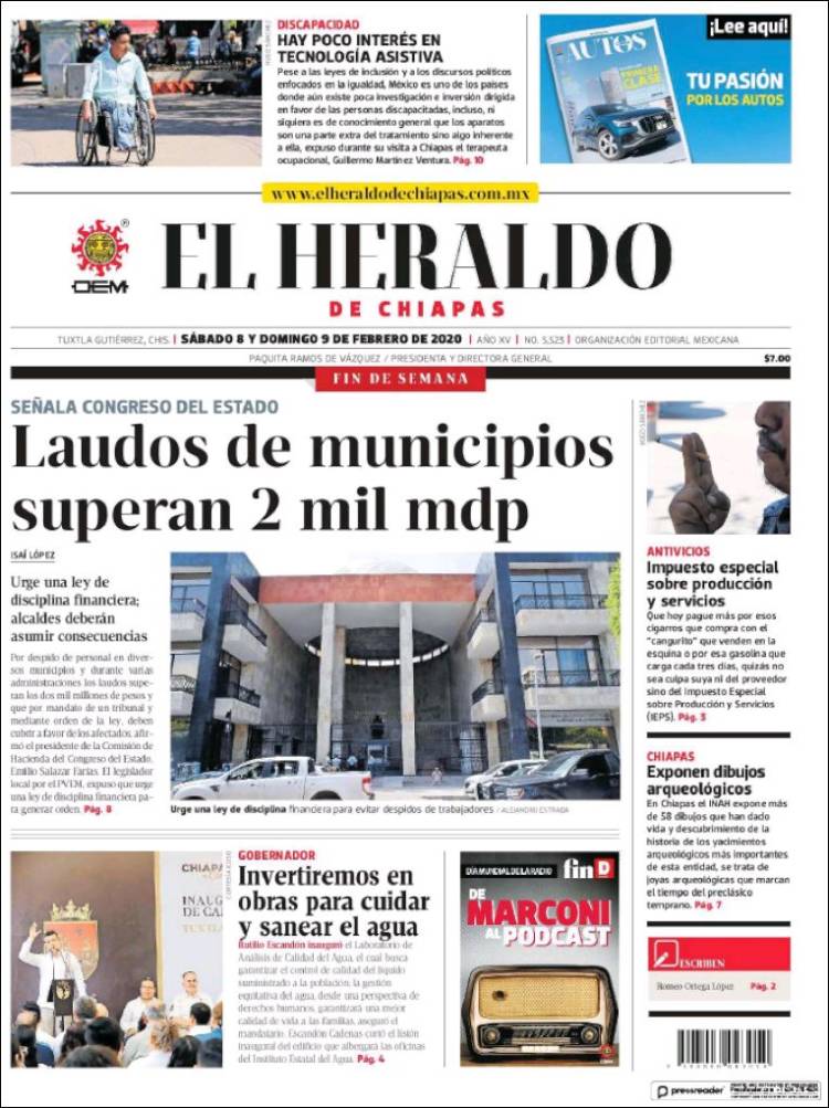 Portada de El Heraldo de Chiapas (México)