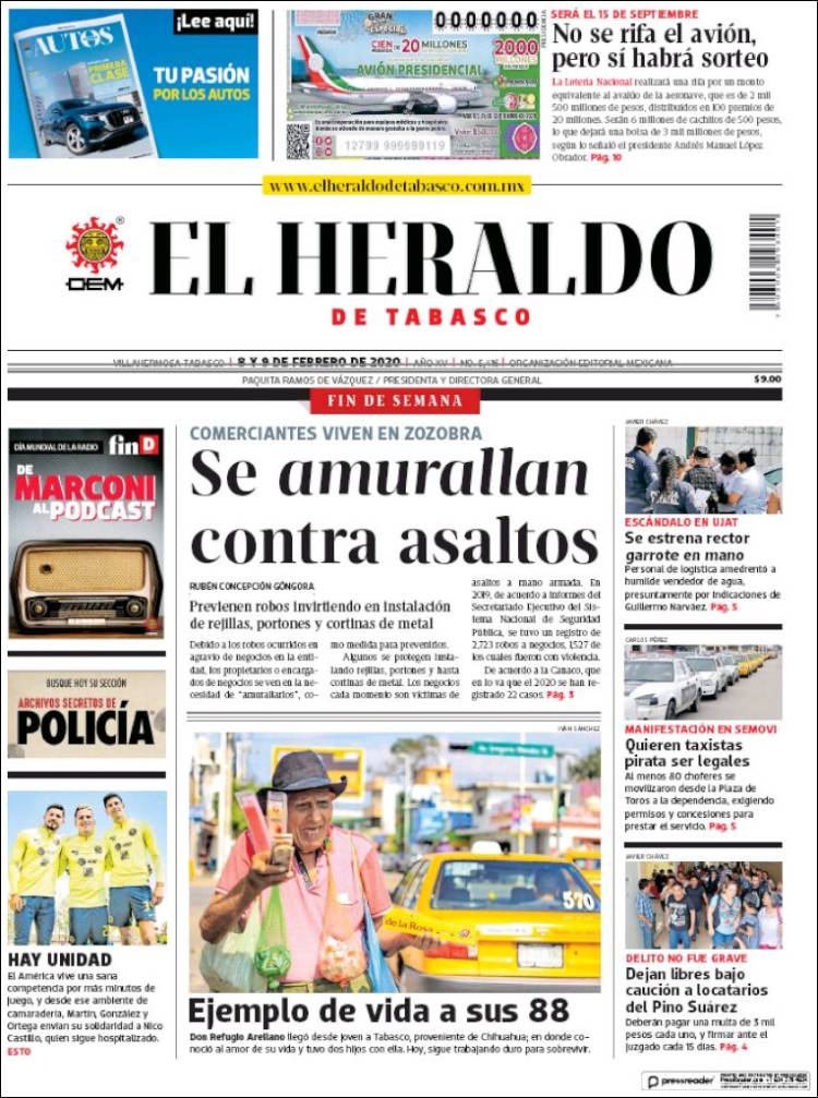 Portada de El Heraldo de Tabasco (México)