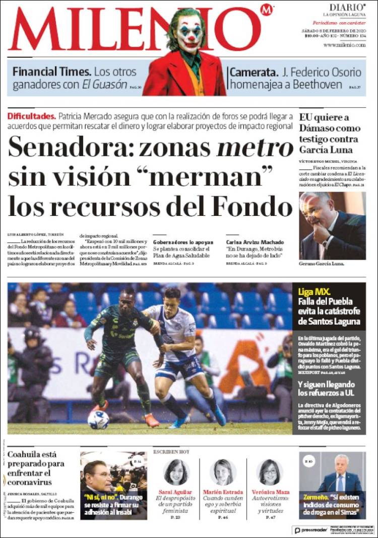 Portada de Milenio - Laguna (México)