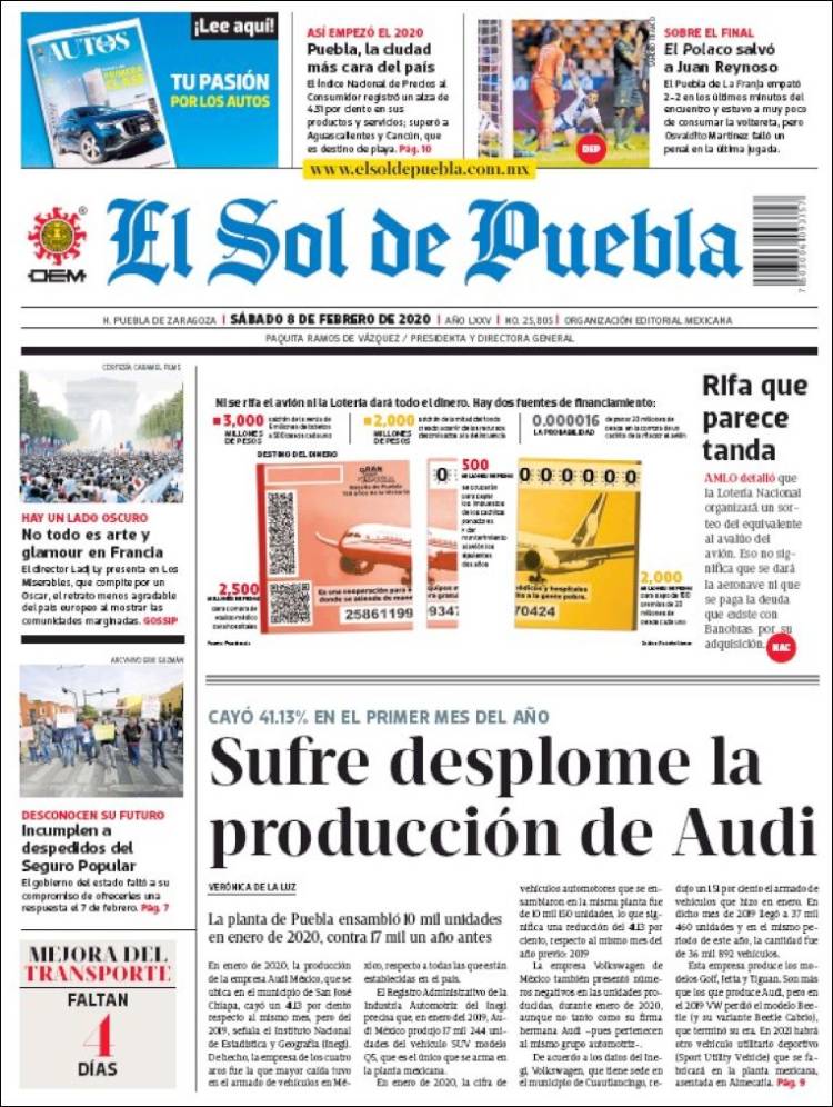 Portada de El Sol de Puebla (México)