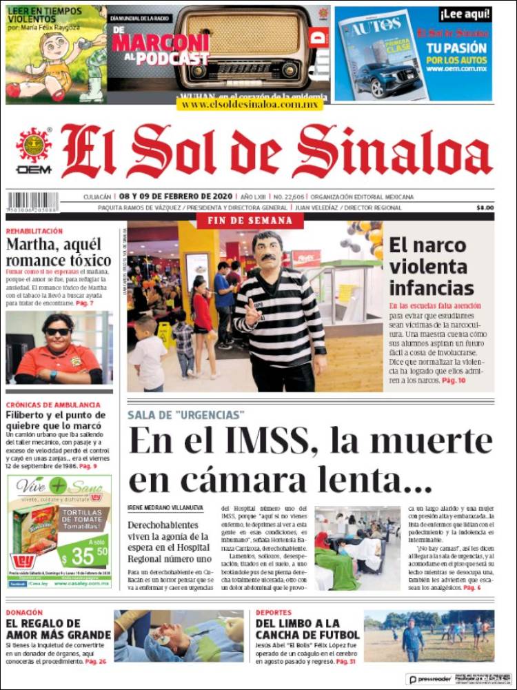 Portada de El Sol de Sinaloa (México)