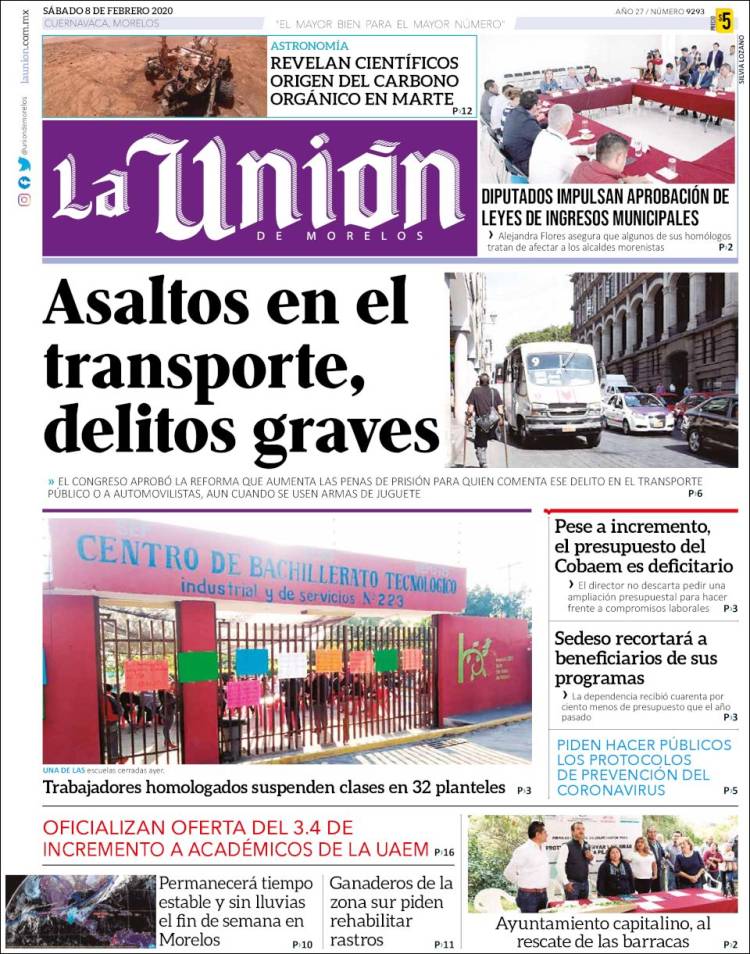 Portada de La Unión de Morelos (México)