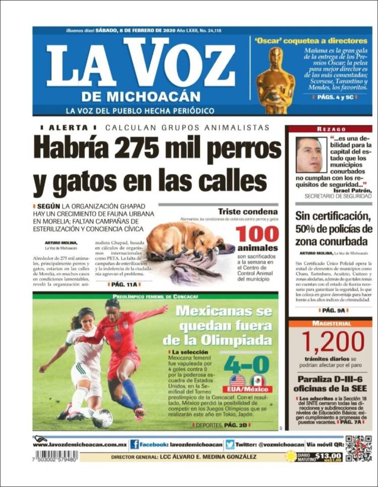 Portada de La Voz de Michoacán (México)