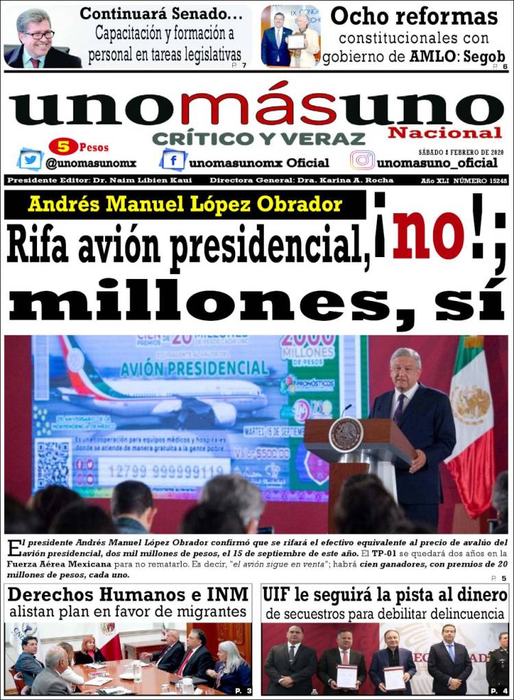 Portada de unomásuno (México)