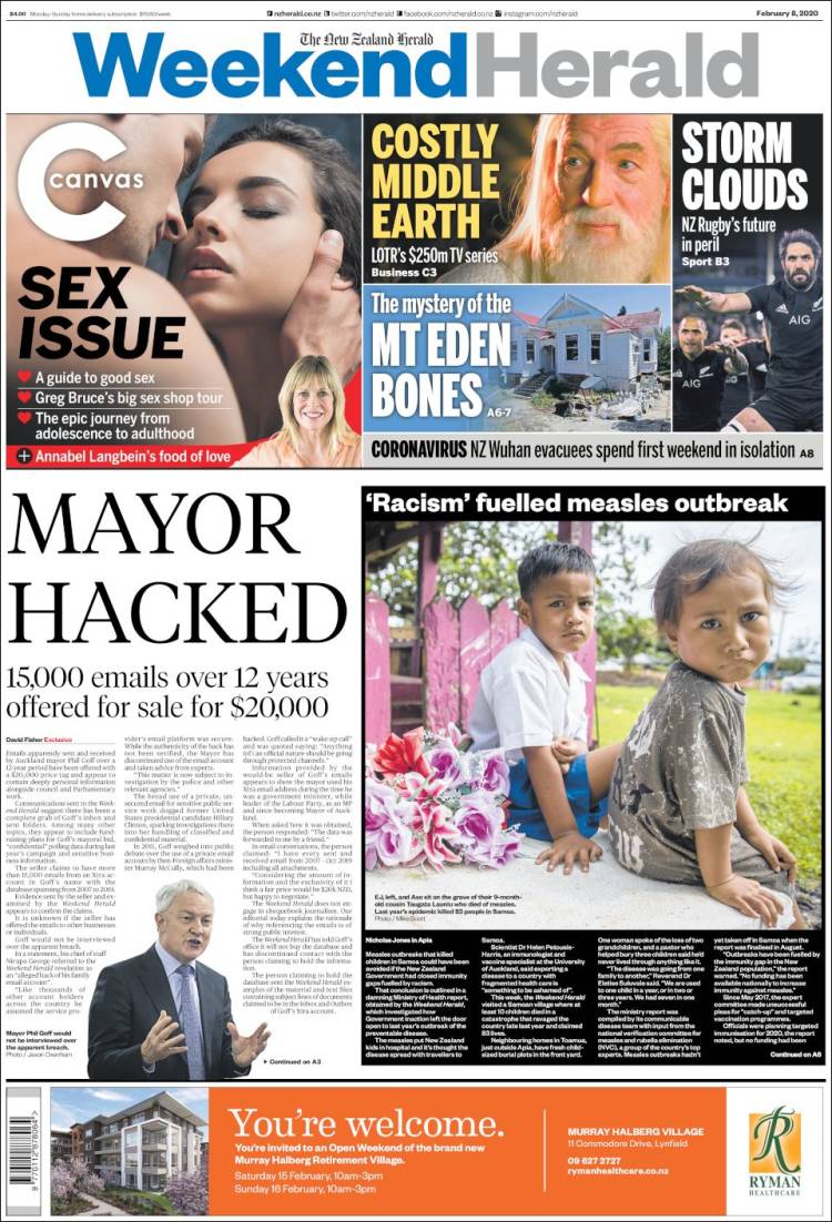 Portada de The New Zealand Herald (Nueva Zelanda)